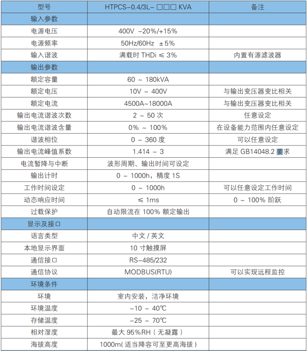 山大华天试验电源PCS系列参数